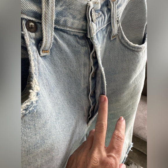 Agolde Riley High Rise Straight Crop Light Blue Distressed Jeans Size 28 - Picture 6 of 15